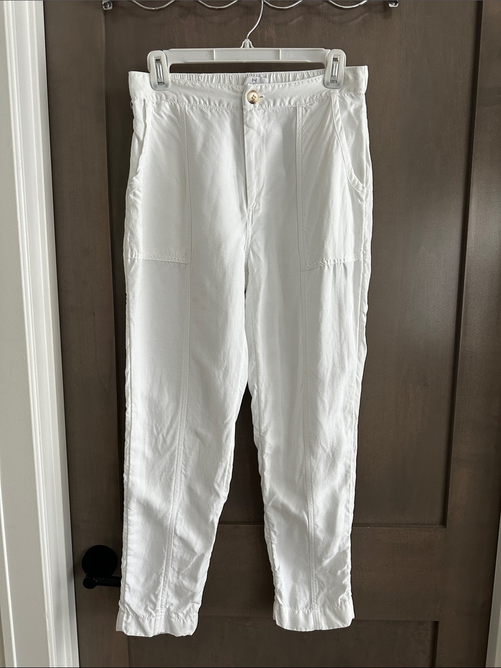H by Halston White Linen Blend Pants Size S